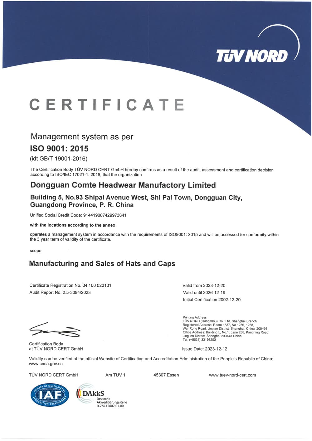 ISO 14001 Certificate